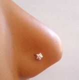 Stamped 14K Yellow Gold Pink Star CZ Crystal Nose Screw Stud Ring 20 gauge 20g - I Love My Piercings!