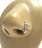 Surgical Steel Aqua Crossover Crystal Bent L Shape Nose Ring Stud Hoop 20 gauge - I Love My Piercings!