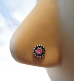 Sterling Silver Rustic Nose Stud Pin Ring L Shape Rose CZ Crystal 20g 20 gauge - I Love My Piercings!