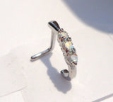 Surgical Steel L Shape Nose Ring Stud Hoop Triple AB CZ Crystals 18 gauge 18g - I Love My Piercings!