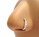 Surgical Steel L Shape Nose Ring Stud Hoop Triple AB CZ Crystals 18 gauge 18g - I Love My Piercings!