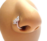 Surgical Steel Clear Crystal Crossover Bent L Shape Nose Ring Stud Hoop 20 gauge - I Love My Piercings!