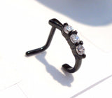 Black Titanium L Shape Nose Ring Stud Hoop Clear CZ Crystals 18 gauge 18g - I Love My Piercings!