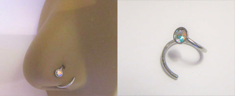 Surgical Steel Twisted Nose Iridescent Flat Gem Stud Hoop 20 gauge 20g 8 mm Diameter