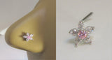 Surgical Steel Pink Clear Crystals Flower Bent L Shape Stud Pin Post 20 gauge - I Love My Piercings!