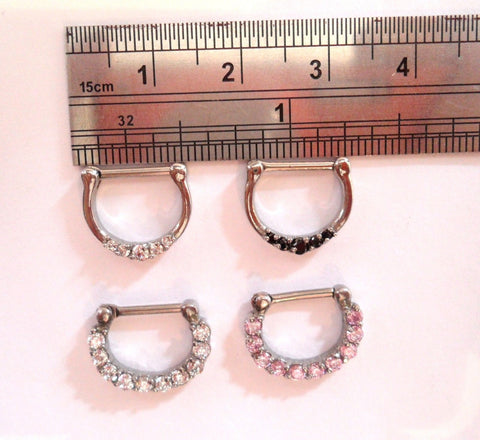 4 Pc Crystal Nose Septum Clickers Clicker Rings Hoops Straight Post 16 gauge 16g - I Love My Piercings!