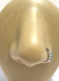 Surgical Steel Aqua Triple Crystal Bent L Shape Nose Ring Stud Hoop 20 gauge 20g - I Love My Piercings!