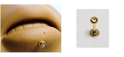 GOLD Plated CLEAR CRYSTAL Lip Ring Stud 14 gauge 14g - I Love My Piercings!