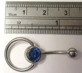 Surgical Steel Dark Blue Hoop Dangle Crystal VCH Clitoral Cit Hood Ring 14 gauge - I Love My Piercings!