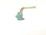 10K Yellow Gold Turquoise Stone Nose Stud L Shape Pin Post Ring 20 gauge 20g - I Love My Piercings!