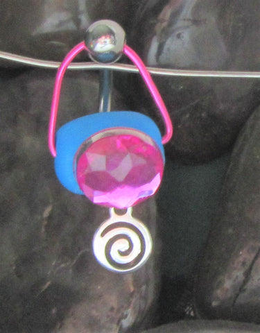 Pressure Blue Bail Big Pink Bling Swirl VCH Ring Bar Clit Hood Clitoral 14 gauge 14g - I Love My Piercings!