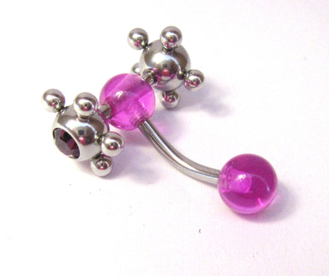 Steel Big Rolling Balls Purple Crystal Bar VCH Clit Clitoral Hood Ring 14 gauge - I Love My Piercings!