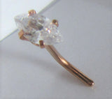 14k Rose Gold Plated Nose Stud Pin Ring L Shape Marquise Crystal Gem 20 gauge