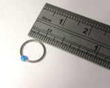 Surgical Steel Blue Opal Ball Attached Seamless Nose Hoop Ring 20 gauge 20g 8 mm - I Love My Piercings!