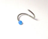 Surgical Steel Blue Opal Ball Attached Seamless Nose Hoop Ring 20 gauge 20g 8 mm - I Love My Piercings!