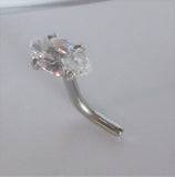 Surgical Steel Nose Stud Pin Ring L Shape Marquise Crystal Gem 18 gauge 18g
