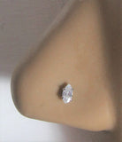 Surgical Steel Nose Stud Pin Ring L Shape Marquise Crystal Gem 18 gauge 18g
