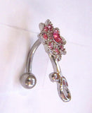 VCH Clit Hood Curved Barbell Pink Crystal Filigree Flower 14 gauge 14g - I Love My Piercings!