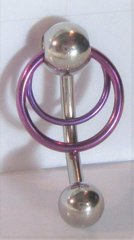 Surgical Steel Double Purple Hoop Dangle Barbell VCH Clit Clitoral Hood Ring 14g - I Love My Piercings!