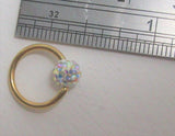 Gold Titanium AB Crystal Ball Captive Hoop Belly Navel Ring 16 gauge 16g 8 mm