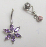 Surgical Steel Drop & Dangle Purple Flower VCH Clitoral Clit Hood Ring 14 gauge 14g