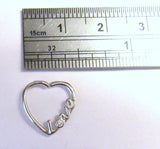 Surgical Steel Love Heart Cartilage Hoop Ring Seamless 16 gauge 16g 10 mm Diameter