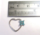 Surgical Steel Aqua Crystal Flower Heart Cartilage Hoop Ring Seamless 16 gauge