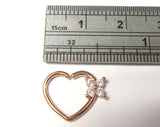 18k Rose Gold Plated Clear Crystal Heart Cartilage Hoop Ring Seamless 16 gauge