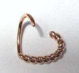18k Rose Gold Rope Heart Cartilage Hoop Ring Seamless 16 gauge 16g