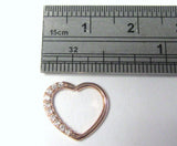 18k Rose Gold Loaded Crystal Heart Cartilage Hoop Ring Seamless 16 gauge 16g