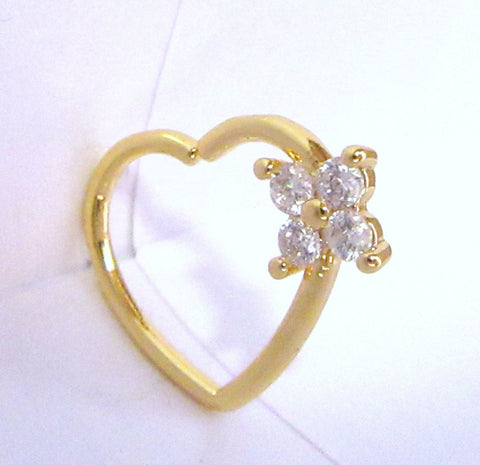 18k Gold Plated Clear CZ Crystal Heart Cartilage Hoop Ring Seamless 16 gauge