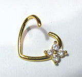 18k Gold Plated Clear CZ Crystal Heart Cartilage Hoop Ring Seamless 16 gauge