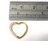 14k Yellow Gold Loaded Crystal Heart Cartilage Hoop Ring Seamless 16 gauge 16g - I Love My Piercings!