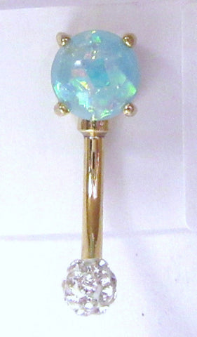 14k Gold Plated Aqua Opalite Clear Crystal Ball VCH Clit Hood Bar 14 gauge 14g