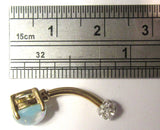 14k Gold Plated Aqua Opalite Clear Crystal Ball VCH Clit Hood Bar 14 gauge 14g - I Love My Piercings!