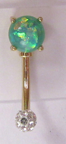 14k Gold Plated Light Green Opalite Clear Crystal Ball VCH Clit Hood Bar 14g