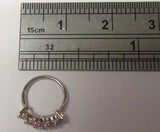 Surgical Steel 5 Pink CZ Crystals Seamless Hoop Ring 20 gauge 20g 8 mm