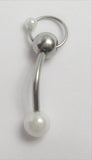 Surgical Steel Single White Pearl Hoop Dangle VCH Clitoral Hood Jewelry 14 gauge - I Love My Piercings!