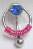 Dark Blue Pressure Gem Ball Fuchsia Coiled VCH Clitoral Clit Hood Ring 14 gauge - I Love My Piercings!