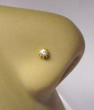 18k Gold Plated Nose Stud Pin Ring L Shape Coiled Flower CZ Thin 22 gauge 22g - I Love My Piercings!