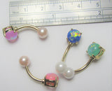 Solitaire Opal 14K Gold Plated Pearl Ball VCH Vertical Clitoral Clit Hood Ring Bar 14g Gauge