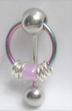 VCH Intimate Jewelry Silver Hoops with Purple Bead Dangle Vertical Clitoral Hood Bar 14g