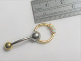 14k Gold Plated White Opals Dangle Hoop VCH Clitoral Clit Hood Bar Jewelry 14 gauge 14g