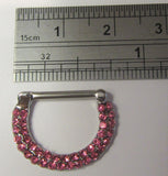 Surgical Steel Loaded Pink Crystal Half Hoop Nipple Straight Barbell 14 gauge