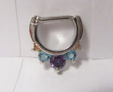 Surgical Steel Aqua Purple Crystal Gem Septum Hoop Snap in Post 14 gauge 14g