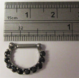 Surgical Steel Loaded Black Crystal Cartilage Daith Snap In Hoop 14 gauge 14g