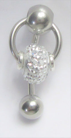 Surgical Steel Loaded Crystal Dangle Hoop VCH Jewelry Vertical Clitoral Clit Hood Barbell Ring 14G