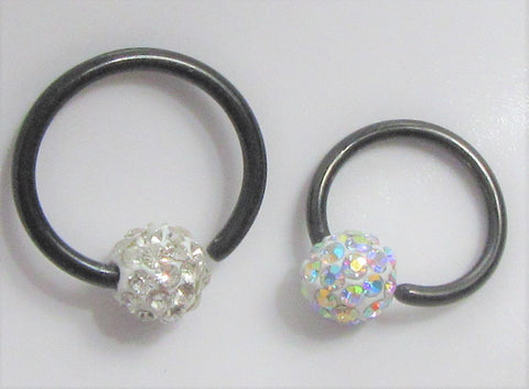 Black Titanium Gem Crystal CZ Clear AB Stone Ball Round Hoop Ring 16G 16 gauge