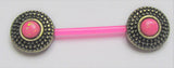 Flexible Metal Sensitive Pink Opal Ornate Nipple No Metal Bar Bioplast Post 14g
