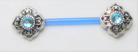 Flexible Metal Sensitive Blue Gem Star Flower Nipple No Metal Bar Bioplast 14g